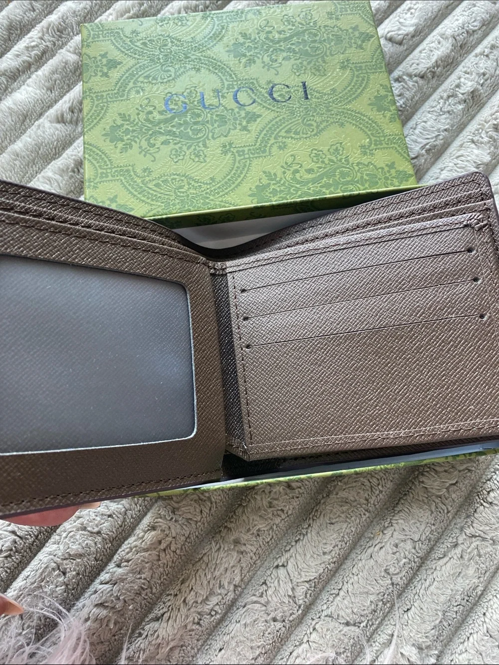 Source Unknown Brown Bifold Men's  Wallet. Green-Red Web Stripe